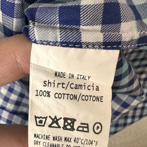 Ermenegildo Zegna Shirt Mens Medium Blue Plaid Check Long Sleeve‎ Button Up - Picture 12 of 13
